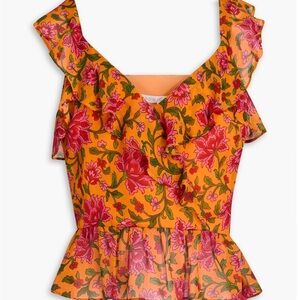 VERONICA BEARD Randa ruffled floral-print silk-crepe top Blouse Top Size 4